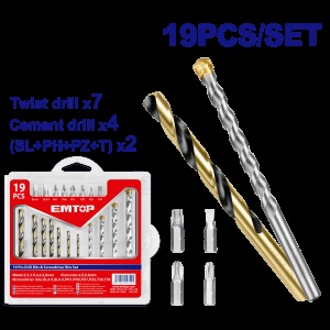 Набор сверл по металлу и бетону с битами 19 предметов EMTOP